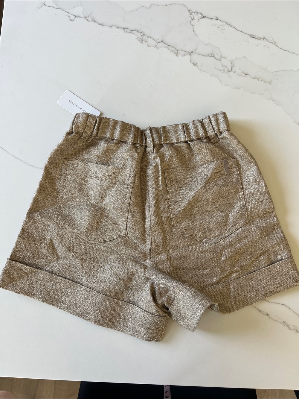 Brochu Walker The Pippa Cuffed Short Gold Metallic Linen Blend Size XS NWT - Picture 10 of 10